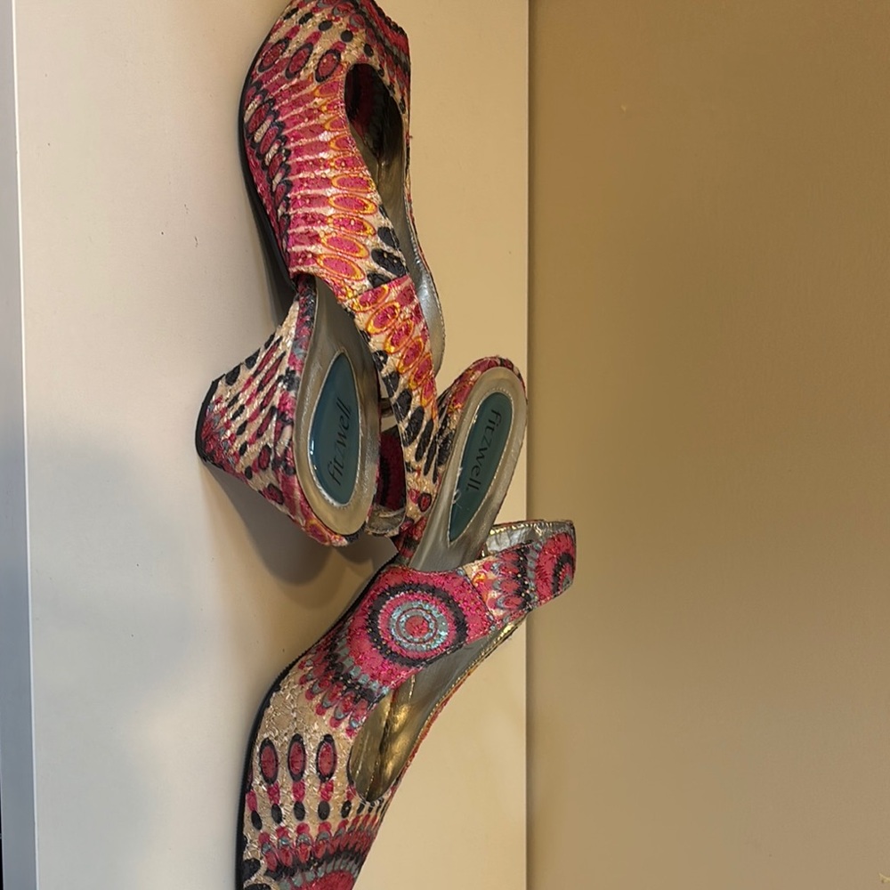 Desigual Red and Pink Wedge Shoes Butterfly Design